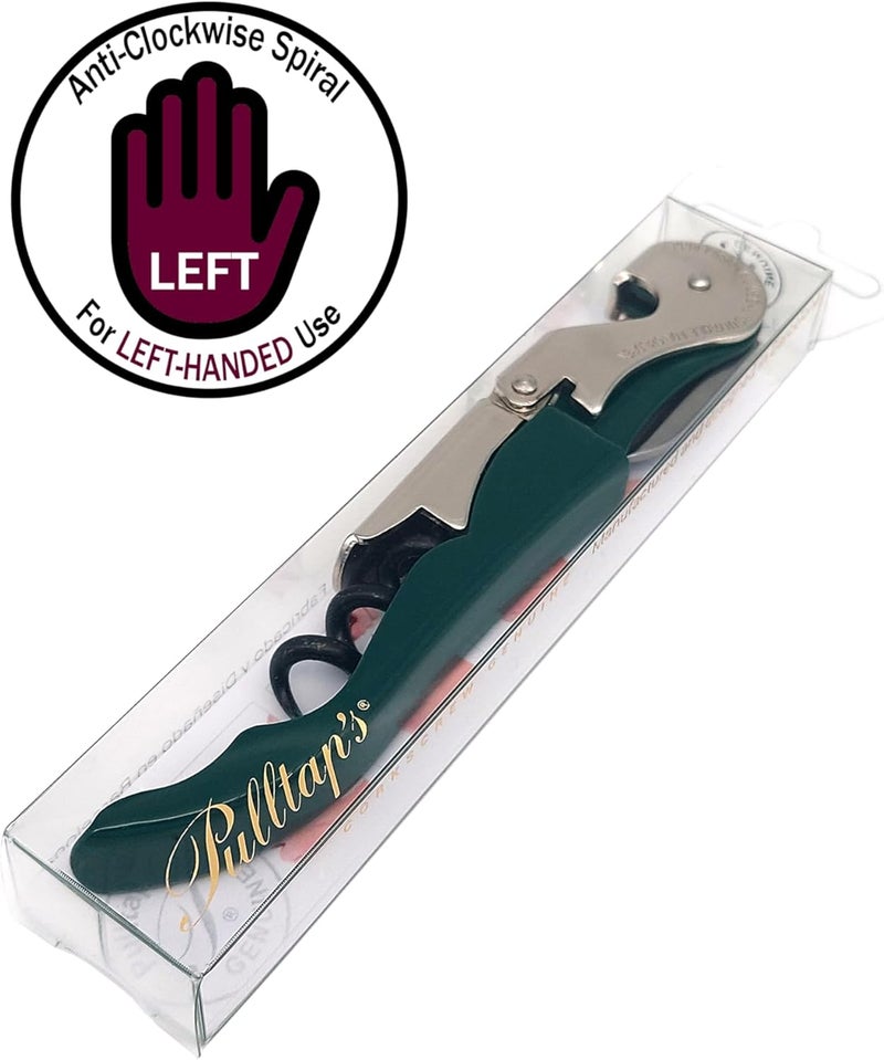 Pulltap's Genuine Classic 500 LEFT-HANDED Waiter's Corkscrew – Double-Hinged Wine Key with Hinged Foil Cutter – Patented Design – Made in Spain – Dark Green (Verde Oscuro) - Image 4
